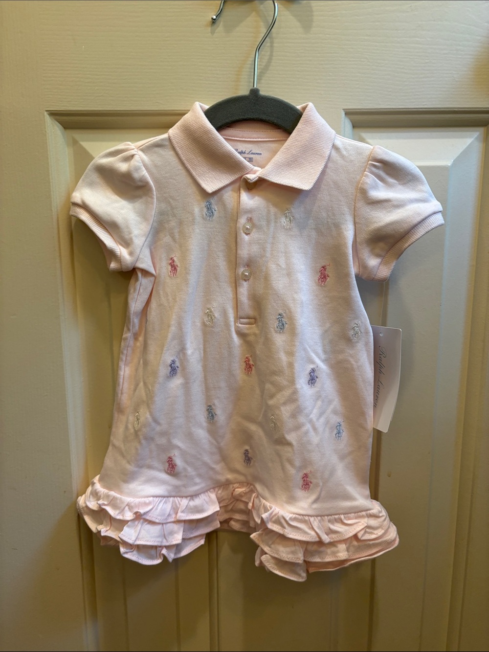 NWT Ralph Lauren Pink Polo Romper with Ruffle Hem